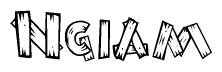The image contains the name Ngiam written in a decorative, stylized font with a hand-drawn appearance. The lines are made up of what appears to be planks of wood, which are nailed together