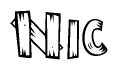 The image contains the name Nic written in a decorative, stylized font with a hand-drawn appearance. The lines are made up of what appears to be planks of wood, which are nailed together