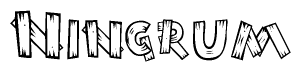 The clipart image shows the name Ningrum stylized to look like it is constructed out of separate wooden planks or boards, with each letter having wood grain and plank-like details.