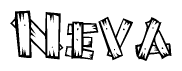 The image contains the name Neva written in a decorative, stylized font with a hand-drawn appearance. The lines are made up of what appears to be planks of wood, which are nailed together