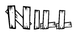 The image contains the name Nill written in a decorative, stylized font with a hand-drawn appearance. The lines are made up of what appears to be planks of wood, which are nailed together