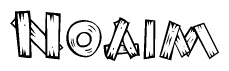 The clipart image shows the name Noaim stylized to look as if it has been constructed out of wooden planks or logs. Each letter is designed to resemble pieces of wood.