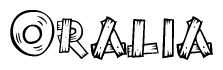 The image contains the name Oralia written in a decorative, stylized font with a hand-drawn appearance. The lines are made up of what appears to be planks of wood, which are nailed together