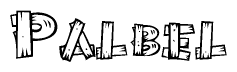 The clipart image shows the name Palbel stylized to look as if it has been constructed out of wooden planks or logs. Each letter is designed to resemble pieces of wood.