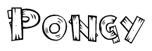 The image contains the name Pongy written in a decorative, stylized font with a hand-drawn appearance. The lines are made up of what appears to be planks of wood, which are nailed together