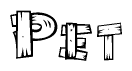 The clipart image shows the name Pet stylized to look like it is constructed out of separate wooden planks or boards, with each letter having wood grain and plank-like details.