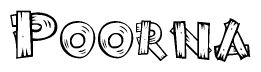 The clipart image shows the name Poorna stylized to look like it is constructed out of separate wooden planks or boards, with each letter having wood grain and plank-like details.