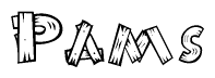 The clipart image shows the name Pams stylized to look like it is constructed out of separate wooden planks or boards, with each letter having wood grain and plank-like details.