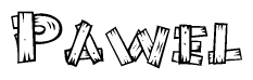 The image contains the name Pawel written in a decorative, stylized font with a hand-drawn appearance. The lines are made up of what appears to be planks of wood, which are nailed together
