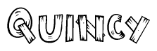 The image contains the name Quincy written in a decorative, stylized font with a hand-drawn appearance. The lines are made up of what appears to be planks of wood, which are nailed together