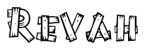 The image contains the name Revah written in a decorative, stylized font with a hand-drawn appearance. The lines are made up of what appears to be planks of wood, which are nailed together