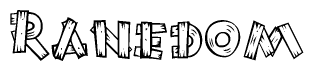The image contains the name Ranedom written in a decorative, stylized font with a hand-drawn appearance. The lines are made up of what appears to be planks of wood, which are nailed together