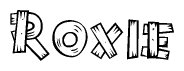 The clipart image shows the name Roxie stylized to look like it is constructed out of separate wooden planks or boards, with each letter having wood grain and plank-like details.