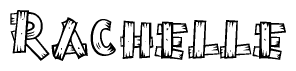 The image contains the name Rachelle written in a decorative, stylized font with a hand-drawn appearance. The lines are made up of what appears to be planks of wood, which are nailed together