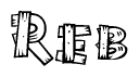 The clipart image shows the name Reb stylized to look like it is constructed out of separate wooden planks or boards, with each letter having wood grain and plank-like details.