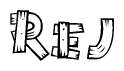 The clipart image shows the name Rej stylized to look as if it has been constructed out of wooden planks or logs. Each letter is designed to resemble pieces of wood.
