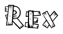 The clipart image shows the name Rex stylized to look as if it has been constructed out of wooden planks or logs. Each letter is designed to resemble pieces of wood.
