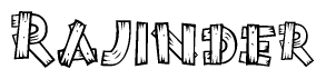 The image contains the name Rajinder written in a decorative, stylized font with a hand-drawn appearance. The lines are made up of what appears to be planks of wood, which are nailed together