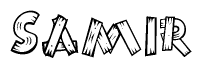 The clipart image shows the name Samir stylized to look as if it has been constructed out of wooden planks or logs. Each letter is designed to resemble pieces of wood.