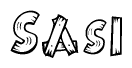 The clipart image shows the name Sasi stylized to look as if it has been constructed out of wooden planks or logs. Each letter is designed to resemble pieces of wood.