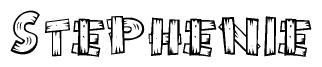 The image contains the name Stephenie written in a decorative, stylized font with a hand-drawn appearance. The lines are made up of what appears to be planks of wood, which are nailed together