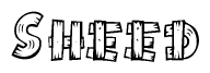 The clipart image shows the name Sheed stylized to look as if it has been constructed out of wooden planks or logs. Each letter is designed to resemble pieces of wood.