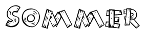 The clipart image shows the name Sommer stylized to look as if it has been constructed out of wooden planks or logs. Each letter is designed to resemble pieces of wood.