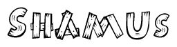 The clipart image shows the name Shamus stylized to look as if it has been constructed out of wooden planks or logs. Each letter is designed to resemble pieces of wood.