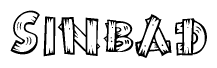The clipart image shows the name Sinbad stylized to look as if it has been constructed out of wooden planks or logs. Each letter is designed to resemble pieces of wood.