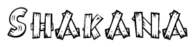 The image contains the name Shakana written in a decorative, stylized font with a hand-drawn appearance. The lines are made up of what appears to be planks of wood, which are nailed together