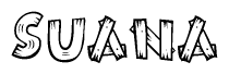 The clipart image shows the name Suana stylized to look like it is constructed out of separate wooden planks or boards, with each letter having wood grain and plank-like details.