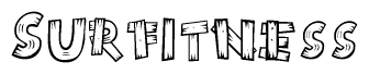 The clipart image shows the name Surfitness stylized to look as if it has been constructed out of wooden planks or logs. Each letter is designed to resemble pieces of wood.