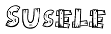 The clipart image shows the name Susele stylized to look as if it has been constructed out of wooden planks or logs. Each letter is designed to resemble pieces of wood.