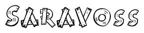 The clipart image shows the name Saravoss stylized to look like it is constructed out of separate wooden planks or boards, with each letter having wood grain and plank-like details.