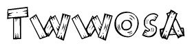 The clipart image shows the name Twwosa stylized to look as if it has been constructed out of wooden planks or logs. Each letter is designed to resemble pieces of wood.