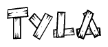 The image contains the name Tyla written in a decorative, stylized font with a hand-drawn appearance. The lines are made up of what appears to be planks of wood, which are nailed together