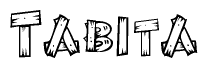 The image contains the name Tabita written in a decorative, stylized font with a hand-drawn appearance. The lines are made up of what appears to be planks of wood, which are nailed together