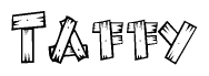 The clipart image shows the name Taffy stylized to look like it is constructed out of separate wooden planks or boards, with each letter having wood grain and plank-like details.