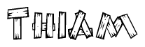 The clipart image shows the name Thiam stylized to look as if it has been constructed out of wooden planks or logs. Each letter is designed to resemble pieces of wood.