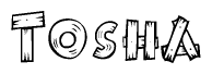 The clipart image shows the name Tosha stylized to look like it is constructed out of separate wooden planks or boards, with each letter having wood grain and plank-like details.