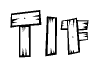 The image contains the name Tif written in a decorative, stylized font with a hand-drawn appearance. The lines are made up of what appears to be planks of wood, which are nailed together