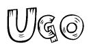 The clipart image shows the name Ugo stylized to look as if it has been constructed out of wooden planks or logs. Each letter is designed to resemble pieces of wood.