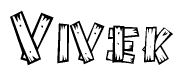 The clipart image shows the name Vivek stylized to look like it is constructed out of separate wooden planks or boards, with each letter having wood grain and plank-like details.