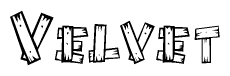 The clipart image shows the name Velvet stylized to look like it is constructed out of separate wooden planks or boards, with each letter having wood grain and plank-like details.