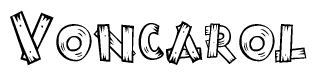 The image contains the name Voncarol written in a decorative, stylized font with a hand-drawn appearance. The lines are made up of what appears to be planks of wood, which are nailed together