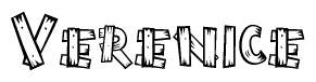 The image contains the name Verenice written in a decorative, stylized font with a hand-drawn appearance. The lines are made up of what appears to be planks of wood, which are nailed together