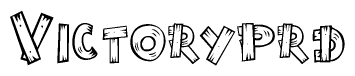 The clipart image shows the name Victoryprd stylized to look as if it has been constructed out of wooden planks or logs. Each letter is designed to resemble pieces of wood.