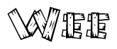 The clipart image shows the name Wee stylized to look as if it has been constructed out of wooden planks or logs. Each letter is designed to resemble pieces of wood.