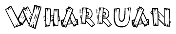 The image contains the name Wharruan written in a decorative, stylized font with a hand-drawn appearance. The lines are made up of what appears to be planks of wood, which are nailed together