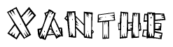 The image contains the name Xanthe written in a decorative, stylized font with a hand-drawn appearance. The lines are made up of what appears to be planks of wood, which are nailed together